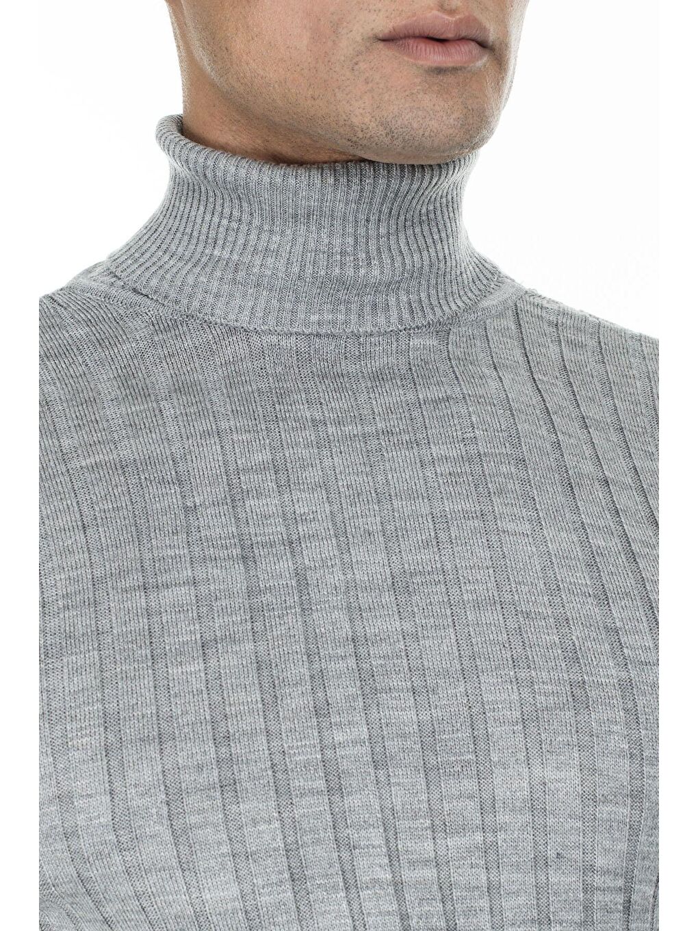 Gri Fitilli Balıkçı Yaka Slim Fit Kazak 549T014-4