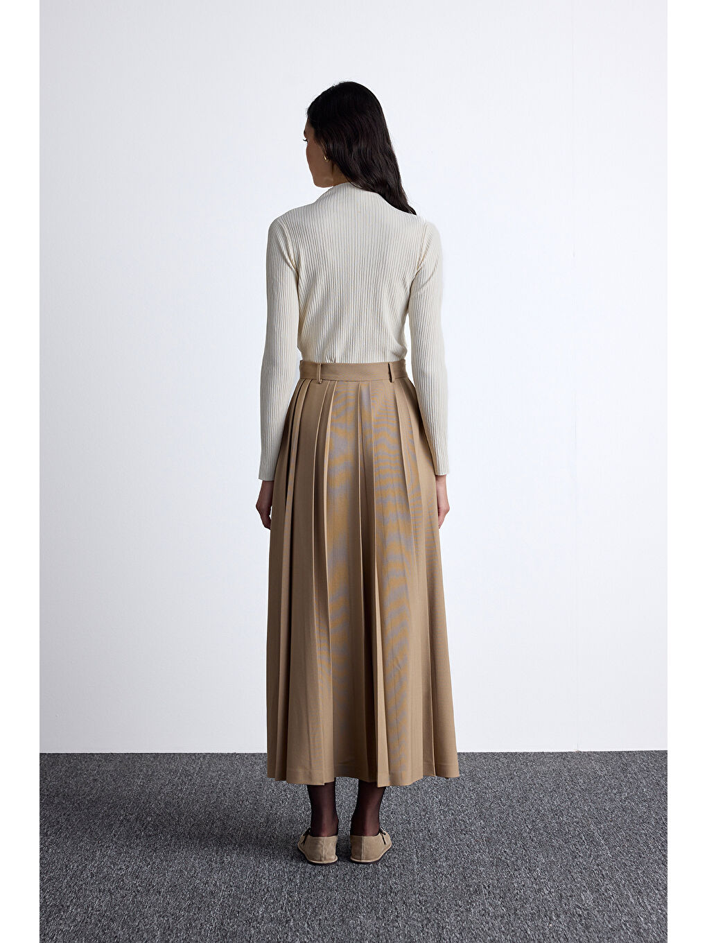 Kahverengi Geniş Pileli Etek Camel-7