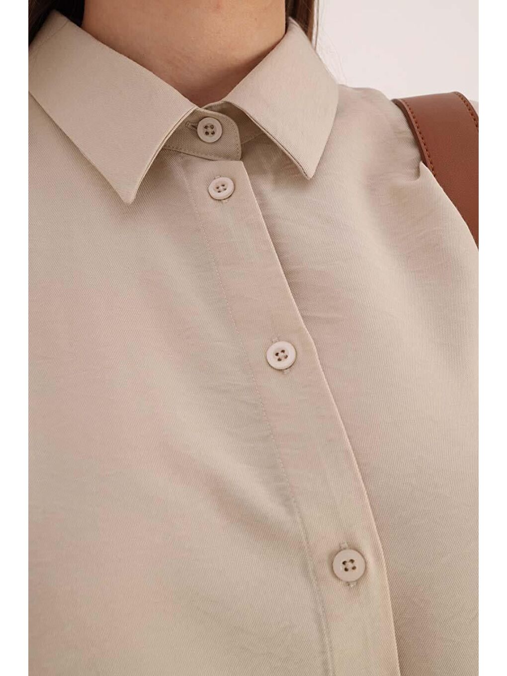 Bej Oversize Basic Gömlek-5