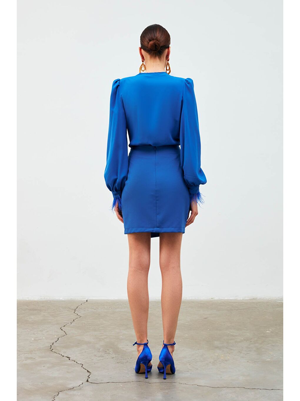 Kruvaze Düğme Detaylı Etek - İndigo-5