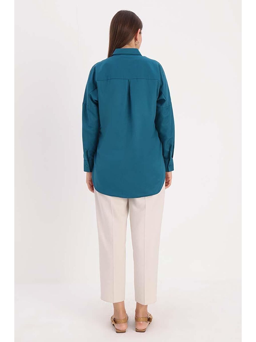 Açık Petrol Oversize Basic Gömlek-3
