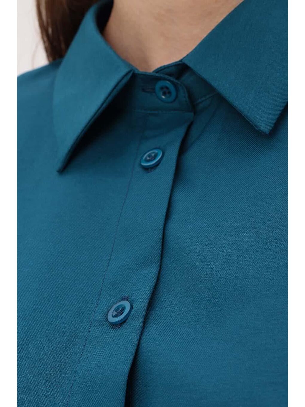 Açık Petrol Oversize Basic Gömlek-4