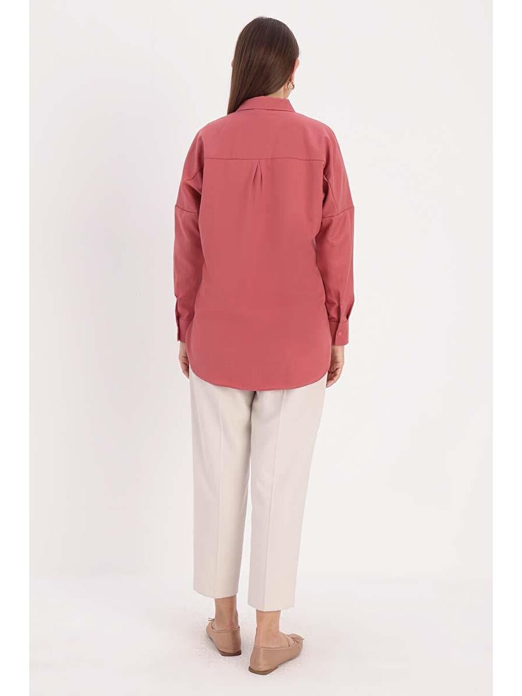 Pembe Gül Oversize Basic Gömlek-3