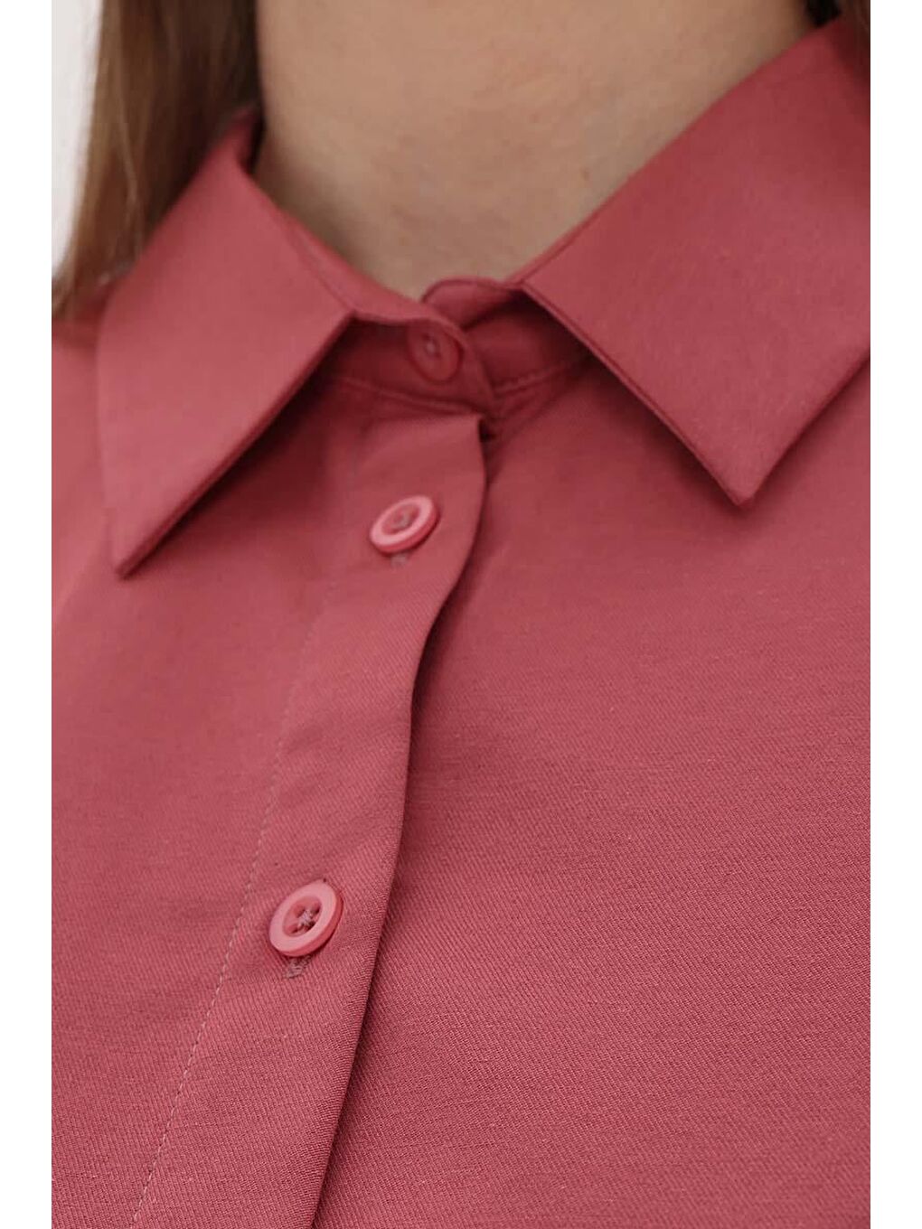 Pembe Gül Oversize Basic Gömlek-4