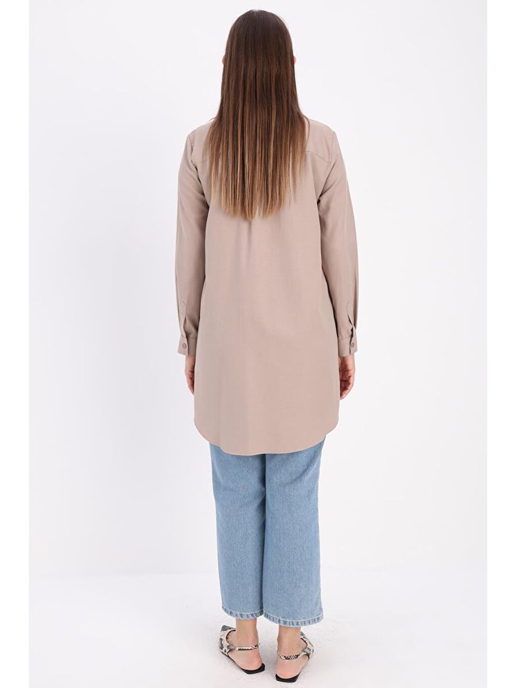 Bej Vizon Basic Gizli Patlı Gömlek Tunik-3