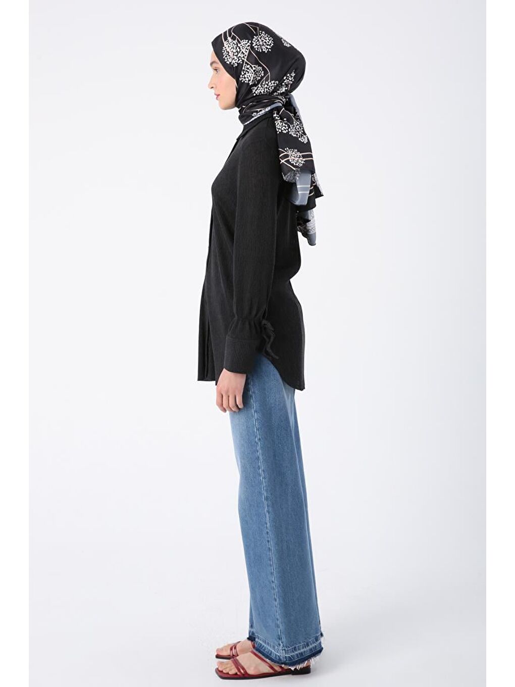 Antrasit Piliseli Kolları Bağcık Detaylı Gömlek Tunik-2