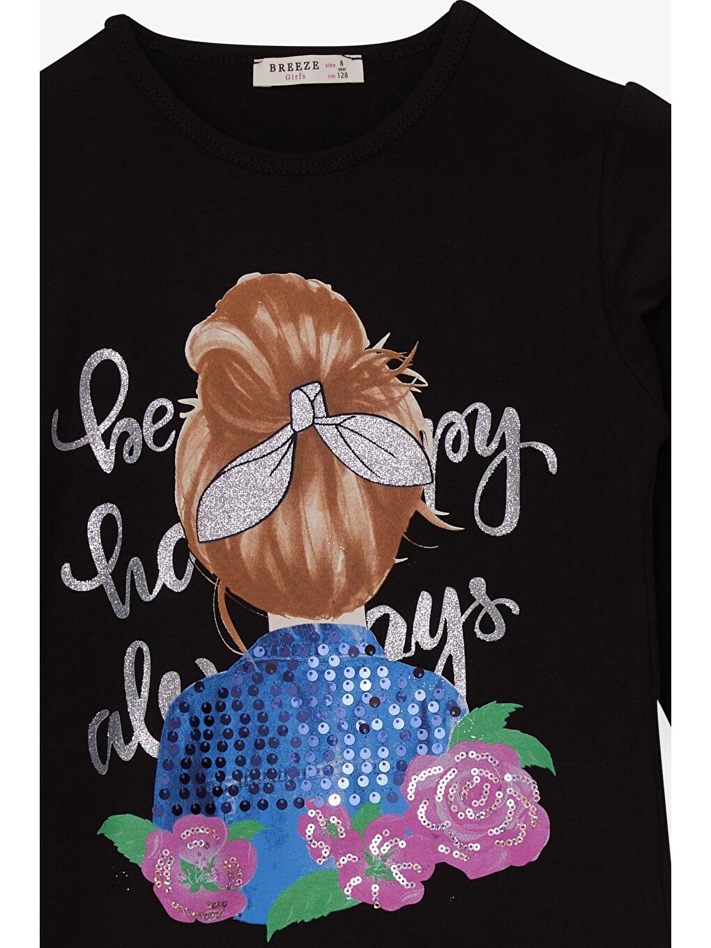 Kız Çocuk Taytlı Takım Pullu Çiçekli Kız Baskılı Siyah (8-11 Yaş)-2