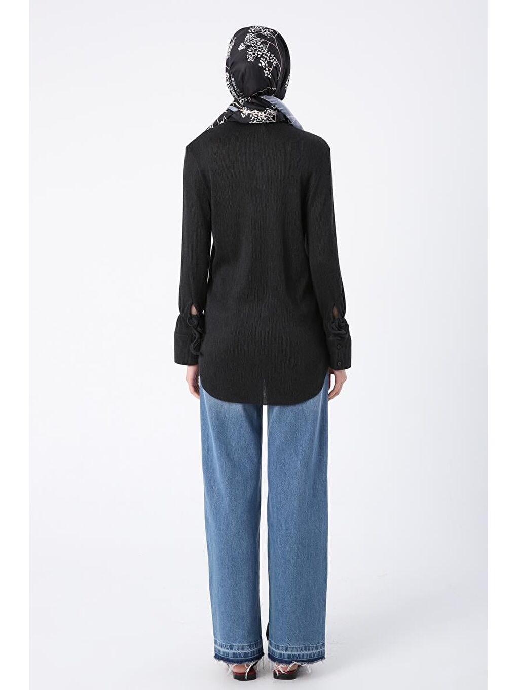 Antrasit Piliseli Kolları Bağcık Detaylı Gömlek Tunik-3