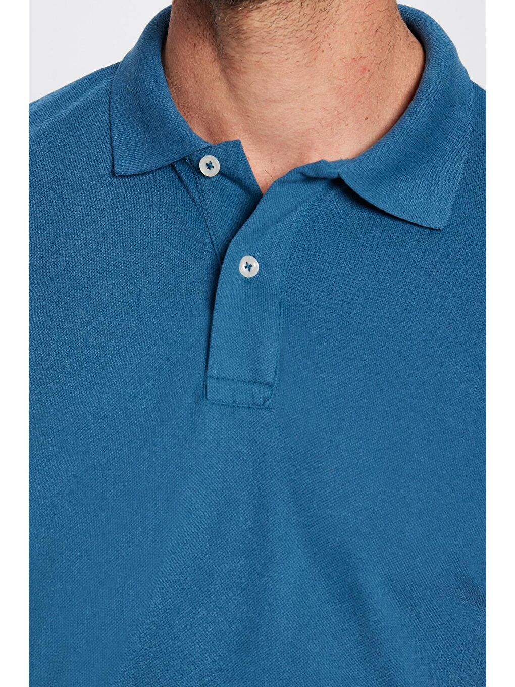 Erkek Slim Fit Dar Kesim Pamuklu Yumuşak Dokulu Serin Tutan Kumaş Düz Pike Petrol Polo Yaka Tişört-2