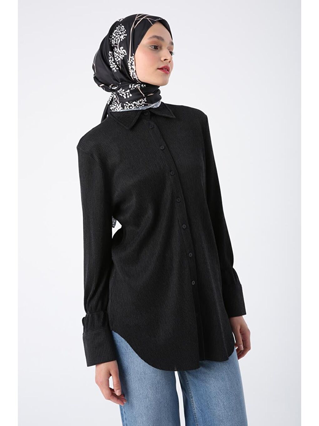 Antrasit Piliseli Kolları Bağcık Detaylı Gömlek Tunik-4