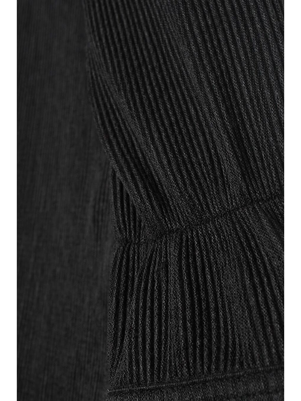 Antrasit Piliseli Kolları Bağcık Detaylı Gömlek Tunik-5