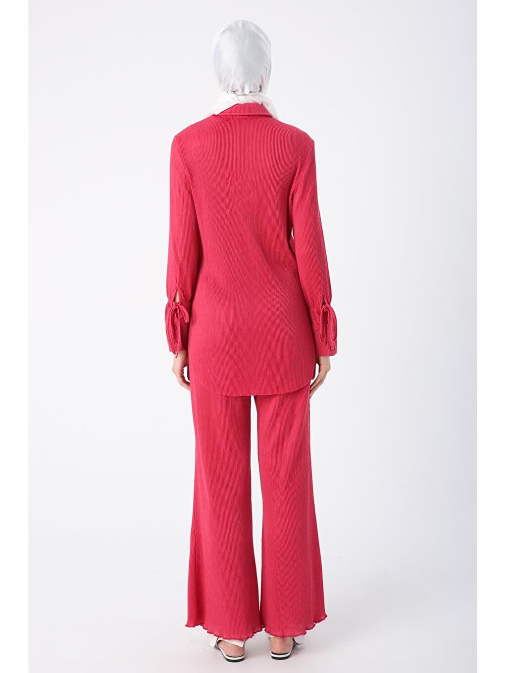 Fuşya Piliseli Kolları Bağcık Detaylı Gömlek Tunik-3