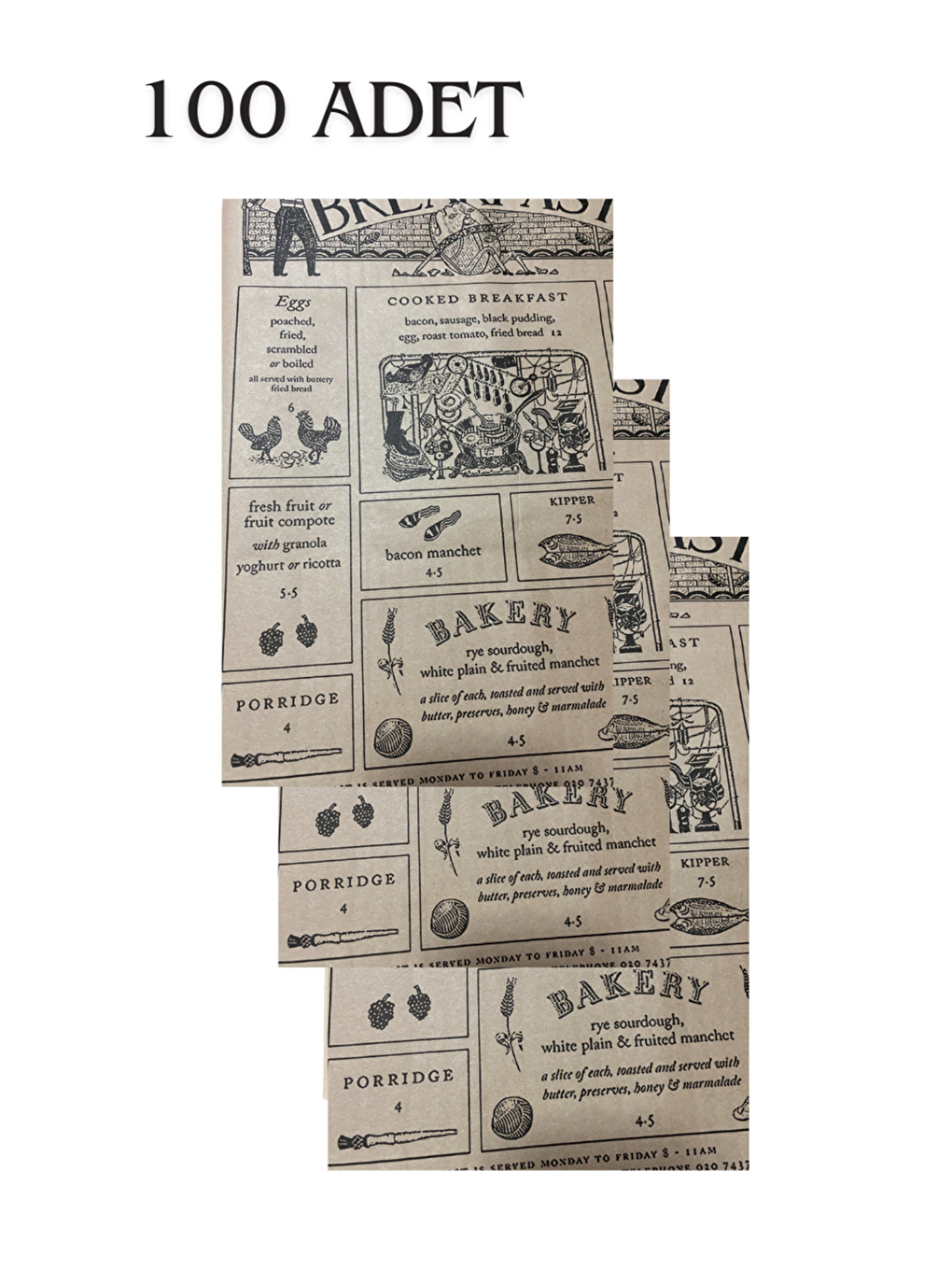 Bej Vintage Desenli Breakfast Kahvaltı Servis Ve Sunum Kağıdı 37x28 Cm 100 Adet