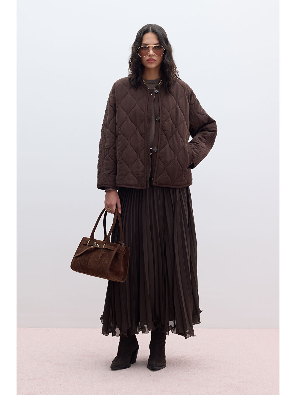 Kahverengi Düğmeli Kısa Kapitone Mont Acı Kahve-1