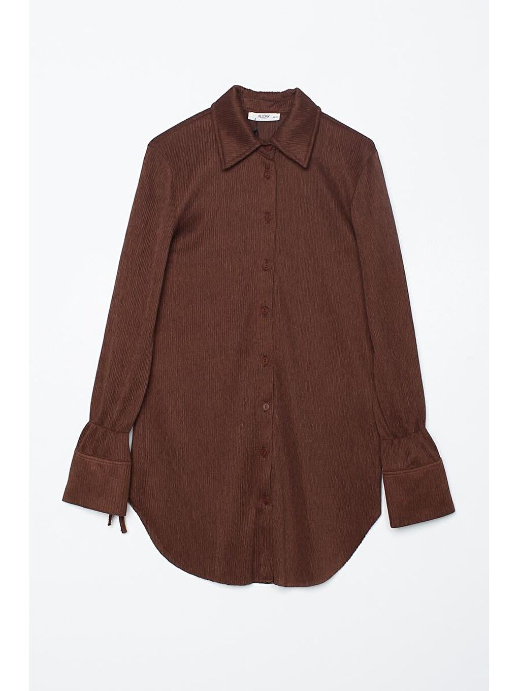 Kahverengi Piliseli Kolları Bağcık Detaylı Gömlek Tunik-6