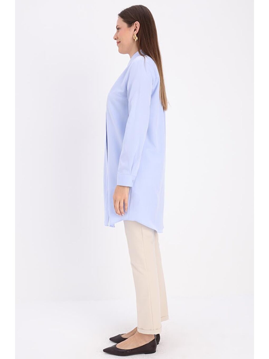 Mavi Basic Gizli Patlı Gömlek Tunik-2