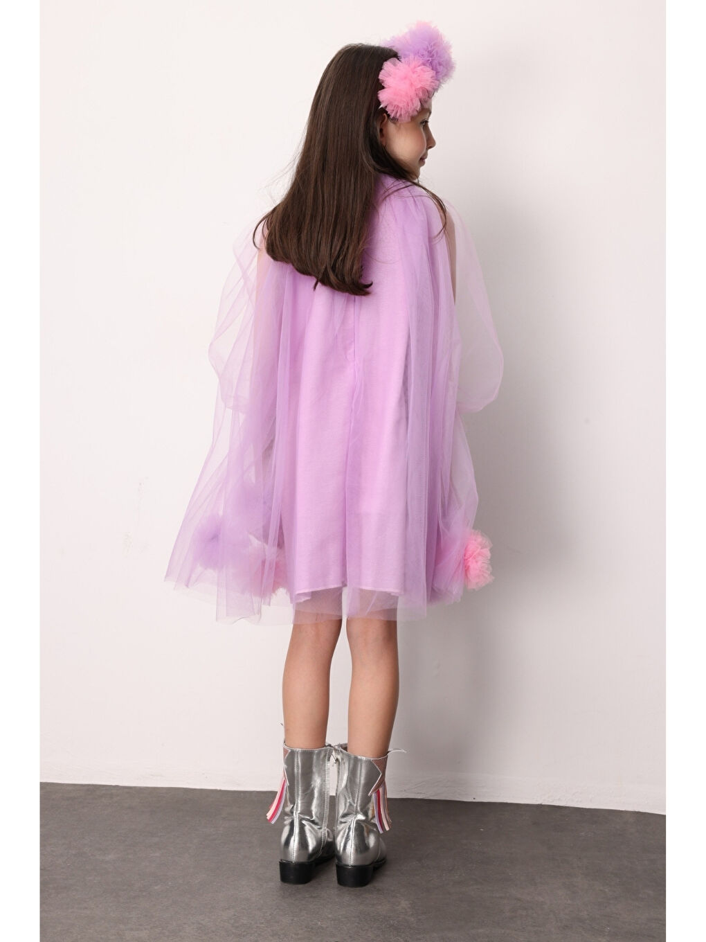 Fuşya Uzun Kollu Etek Ucu Ponpon Detaylı Kız Çocuk Elbise - Kathy-3