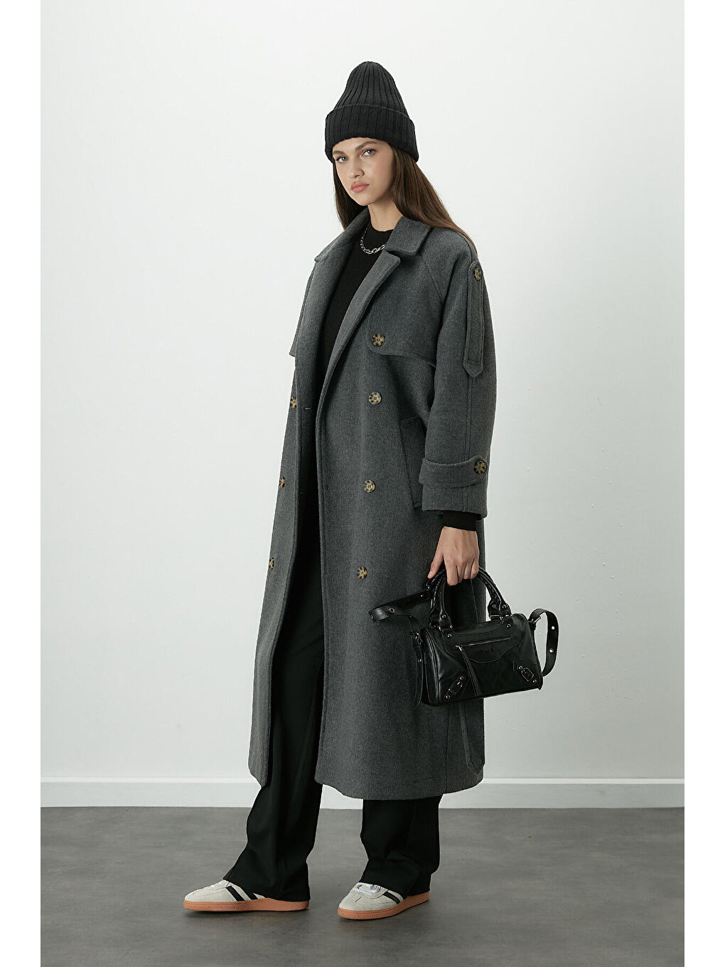 Premium Kaşe Trenç Kaban Antrasit-2