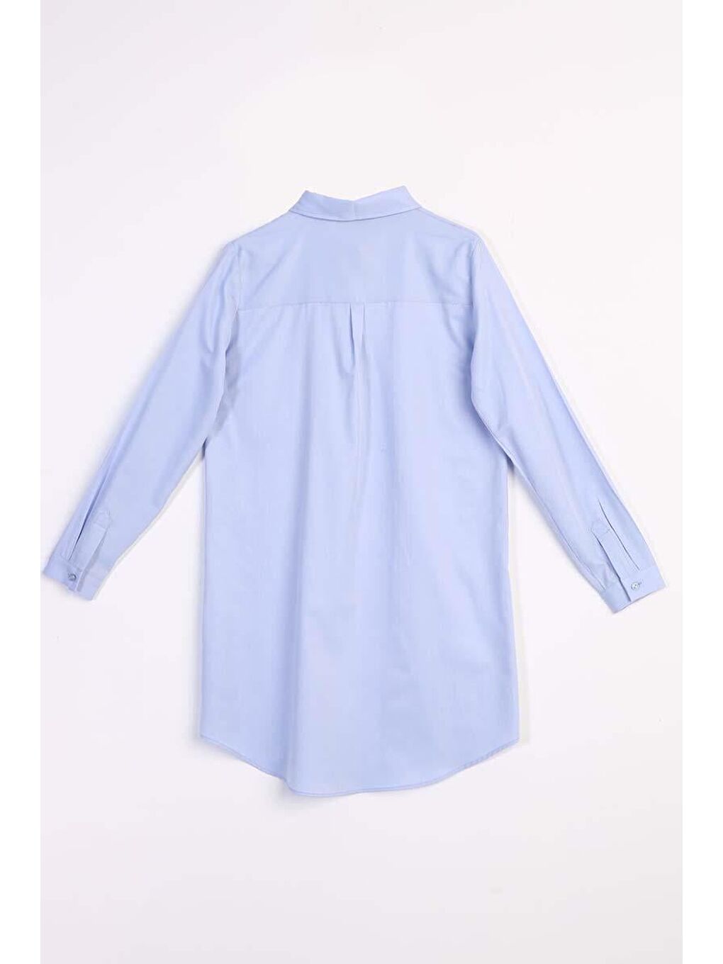 Mavi Basic Gizli Patlı Gömlek Tunik-6