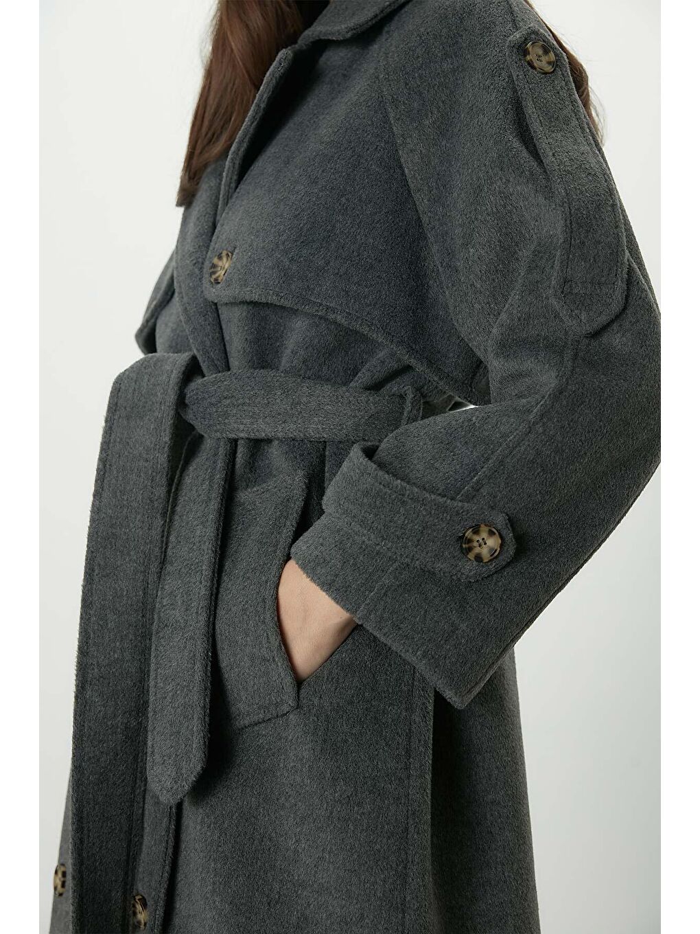 Premium Kaşe Trenç Kaban Antrasit-3