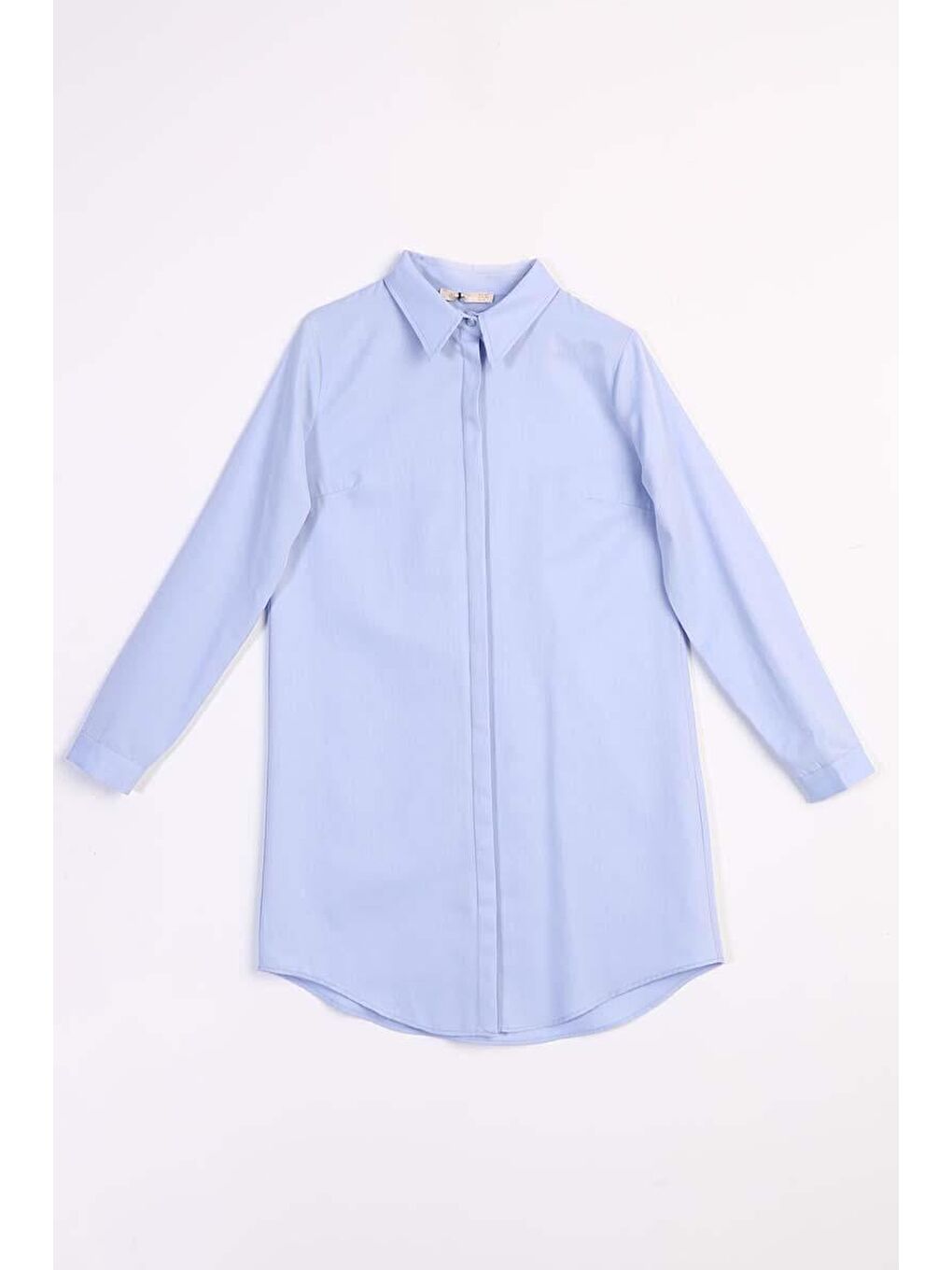 Mavi Basic Gizli Patlı Gömlek Tunik-7