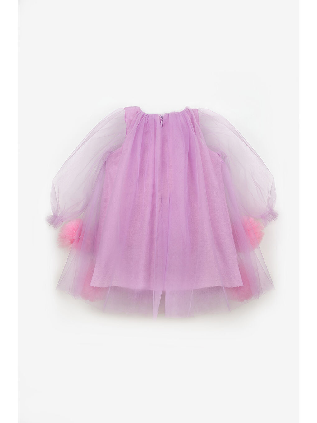 Fuşya Uzun Kollu Etek Ucu Ponpon Detaylı Kız Çocuk Elbise - Kathy-5