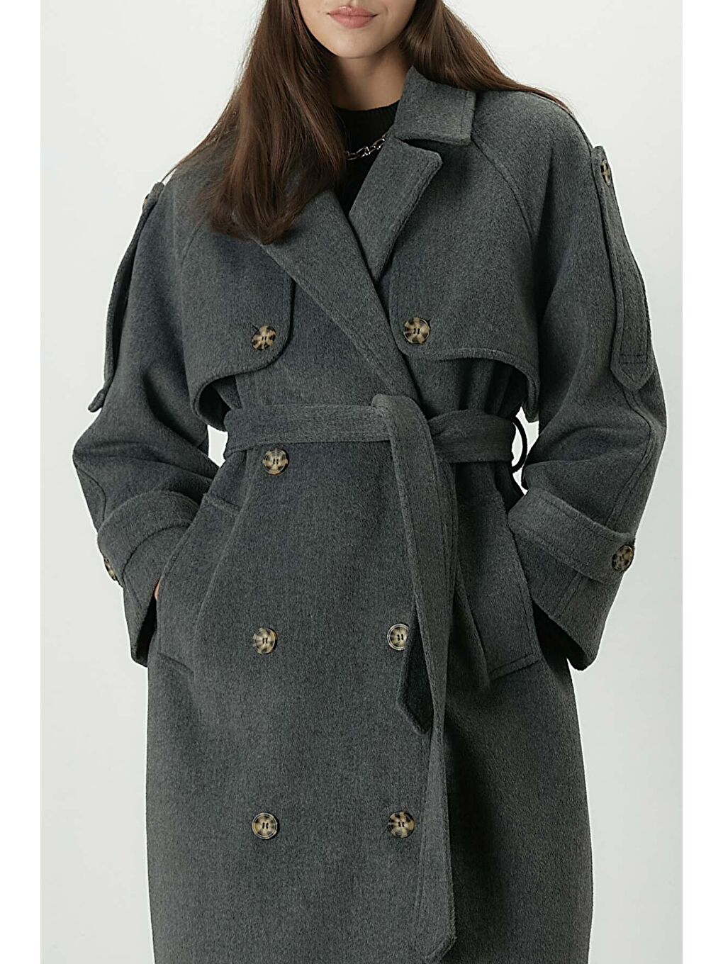 Premium Kaşe Trenç Kaban Antrasit-4