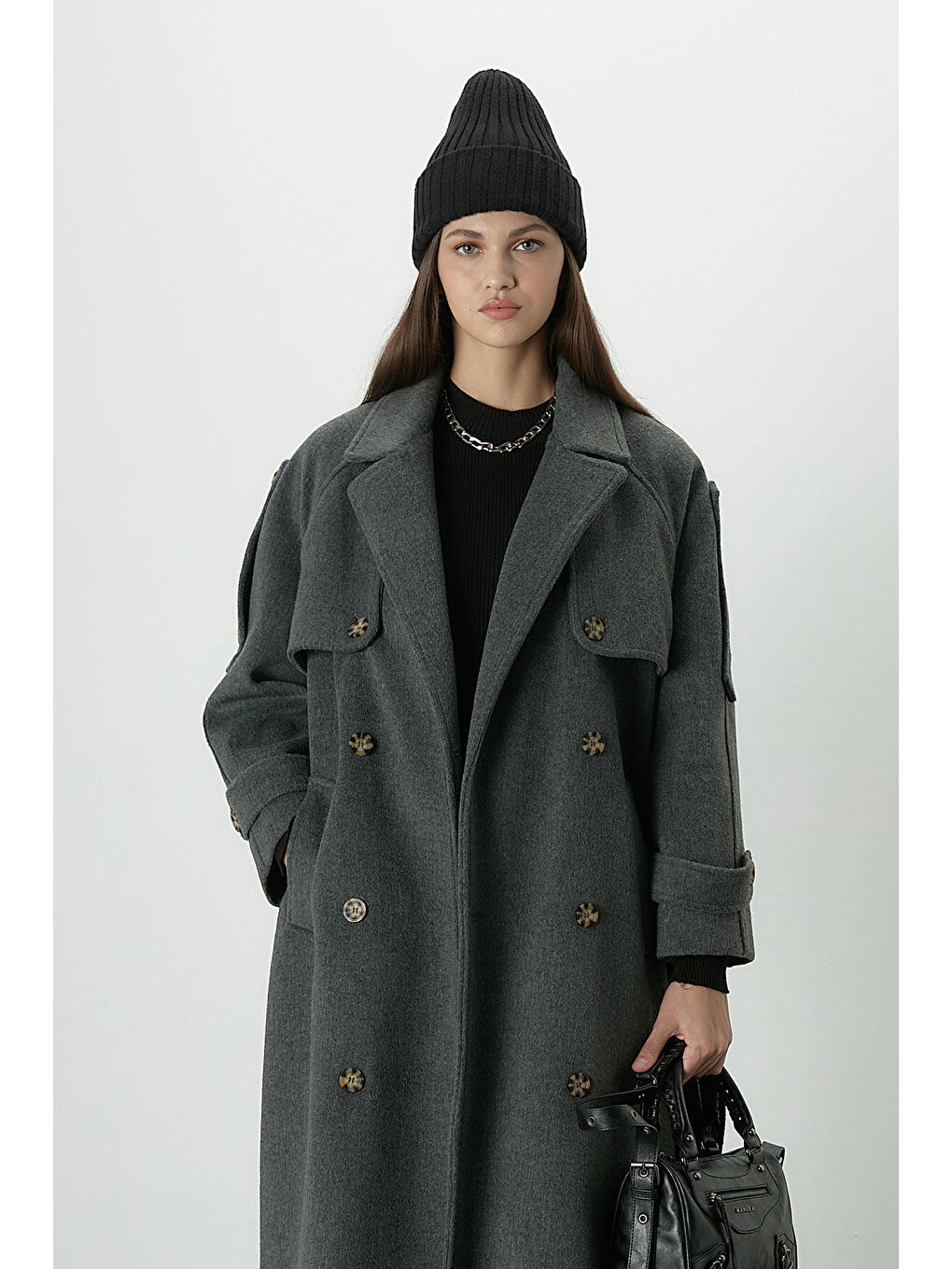 Premium Kaşe Trenç Kaban Antrasit-5