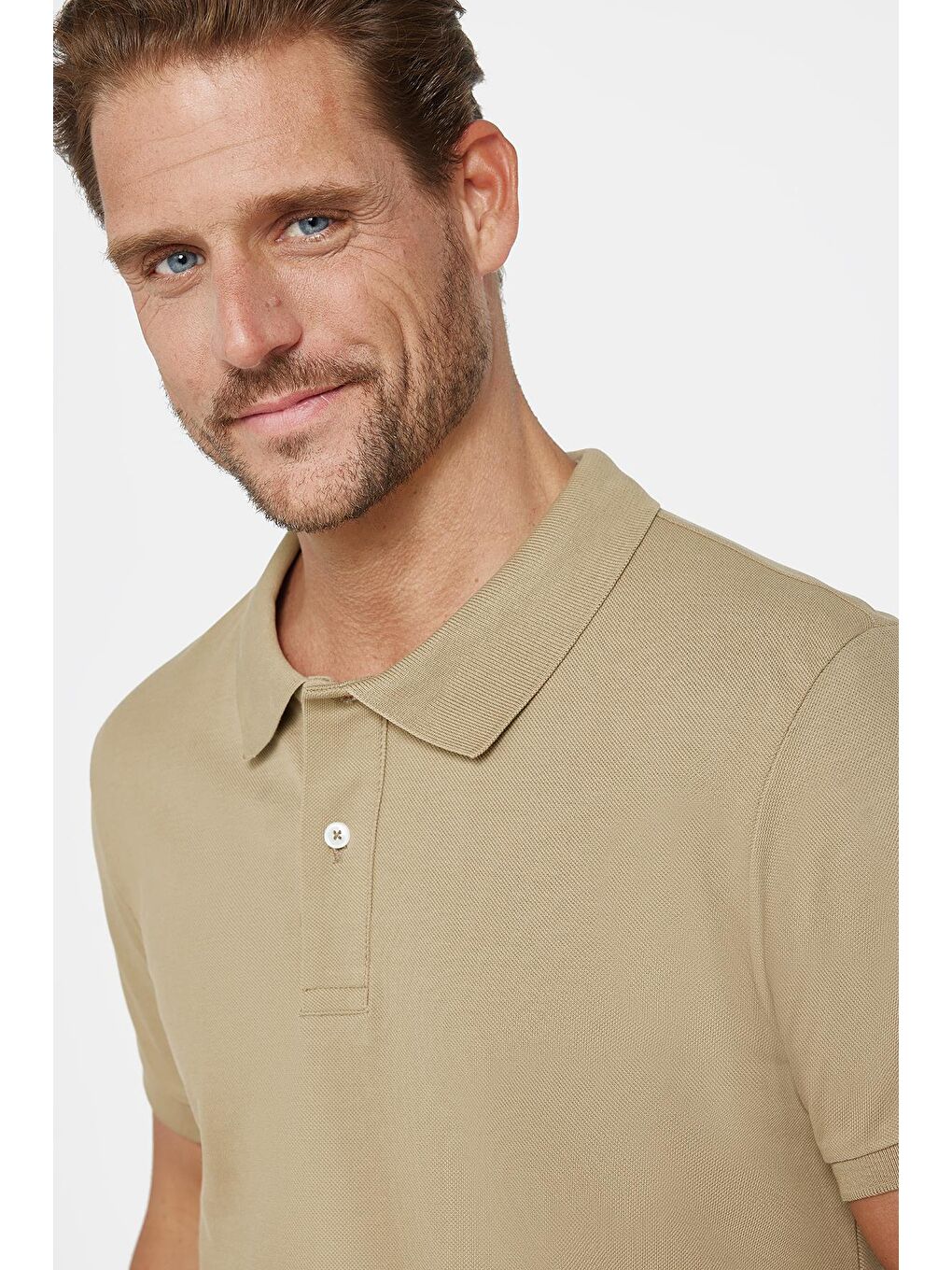 Erkek Slim Fit Dar Kesim %100 Pamuk Düz Pike Kahverengi Polo Yaka Tişört-2