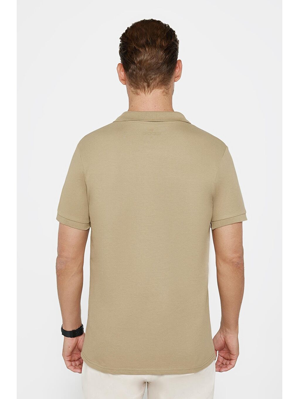 Erkek Slim Fit Dar Kesim %100 Pamuk Düz Pike Kahverengi Polo Yaka Tişört-4