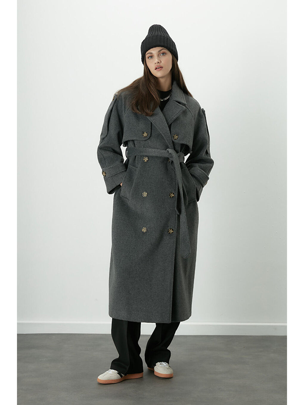 Premium Kaşe Trenç Kaban Antrasit-6