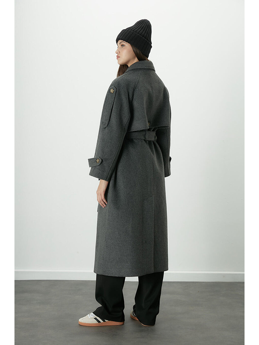 Premium Kaşe Trenç Kaban Antrasit-7