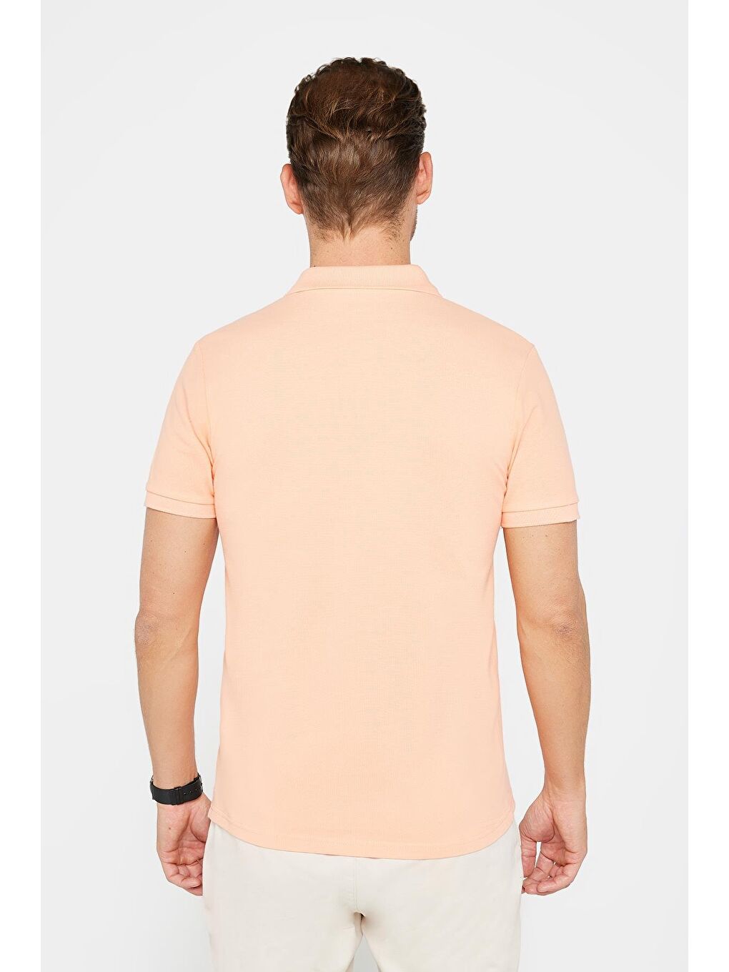 Pembe Erkek Slim Fit Dar Kesim %100 Pamuk Düz Pike Somon Polo Yaka Tişört-4