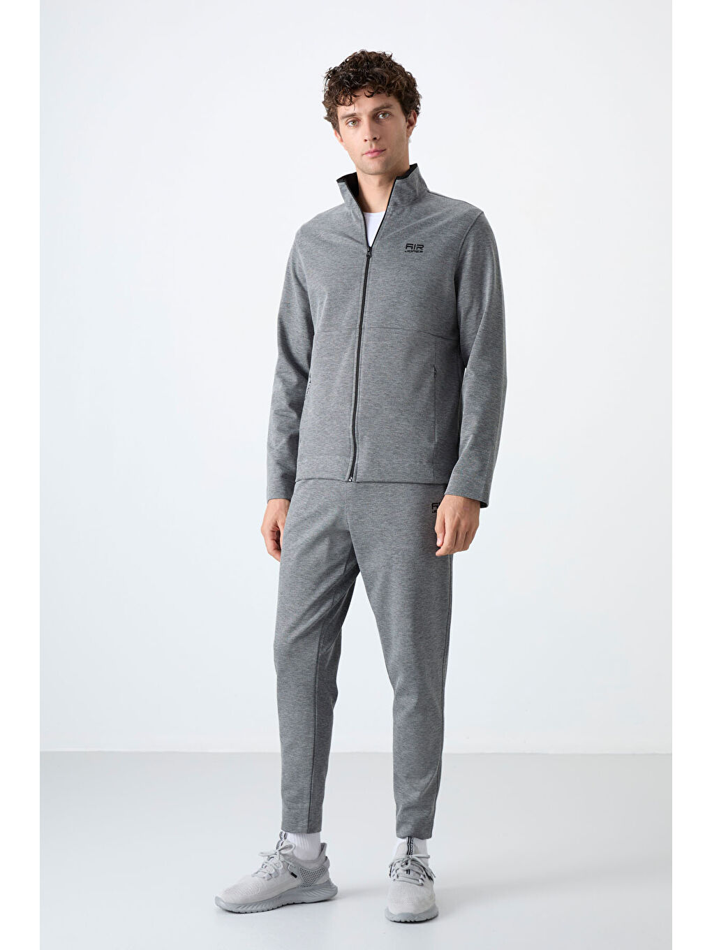Gri Melanj Dik Yaka Gizli Cep Detaylı Standart Kalıp Erkek Eşofman Takım - 85209