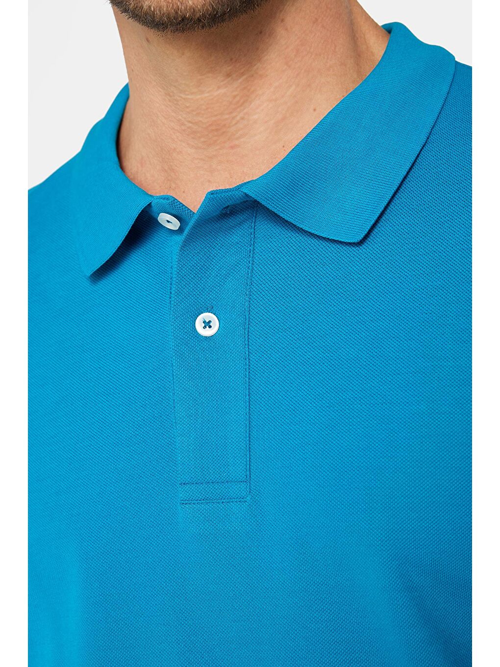 Erkek Slim Fit Dar Kesim %100 Pamuk Düz Pike Mavi Polo Yaka Tişört-3