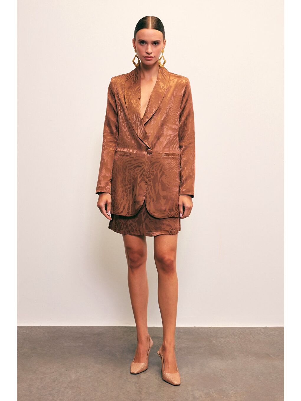 Kahverengi Jakarlı Çan Etek - Kahve-3