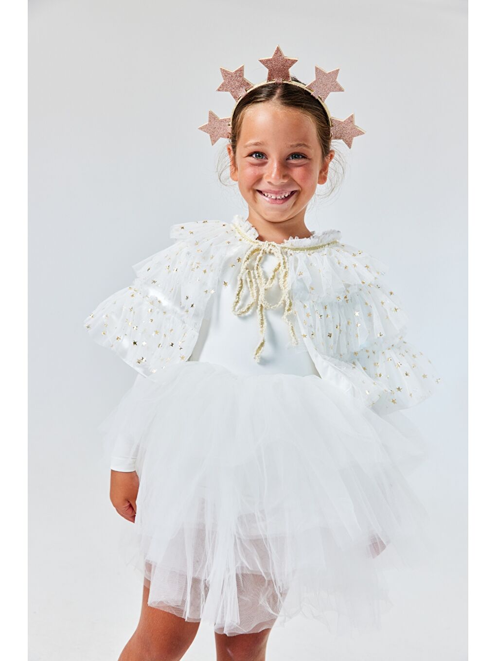 Beyaz Yıldızlı Kız Çocuk Kısa Pelerin-1