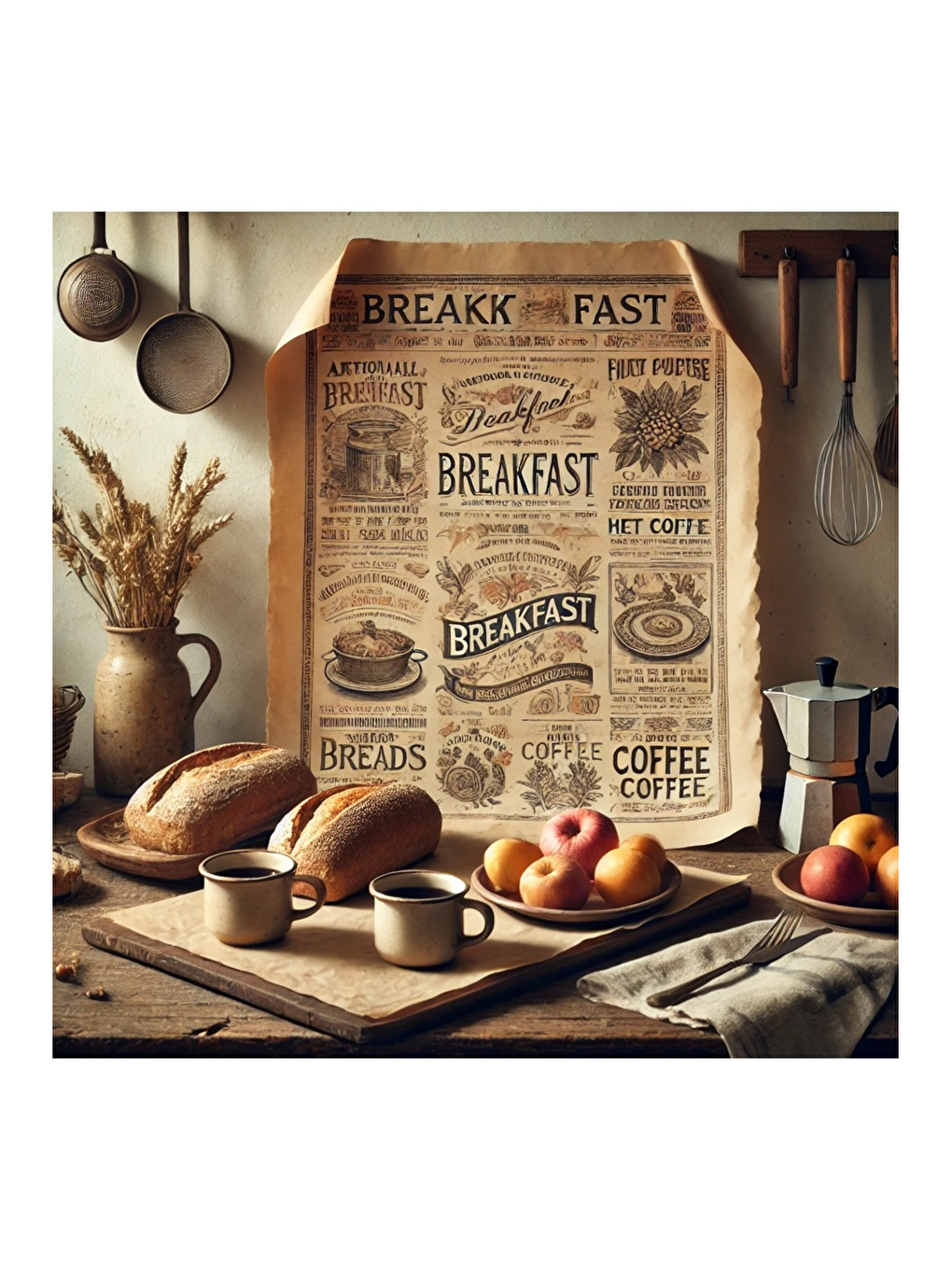Bej Vintage Desenli Breakfast Kahvaltı Servis Ve Sunum Kağıdı 37x28 Cm 100 Adet-6