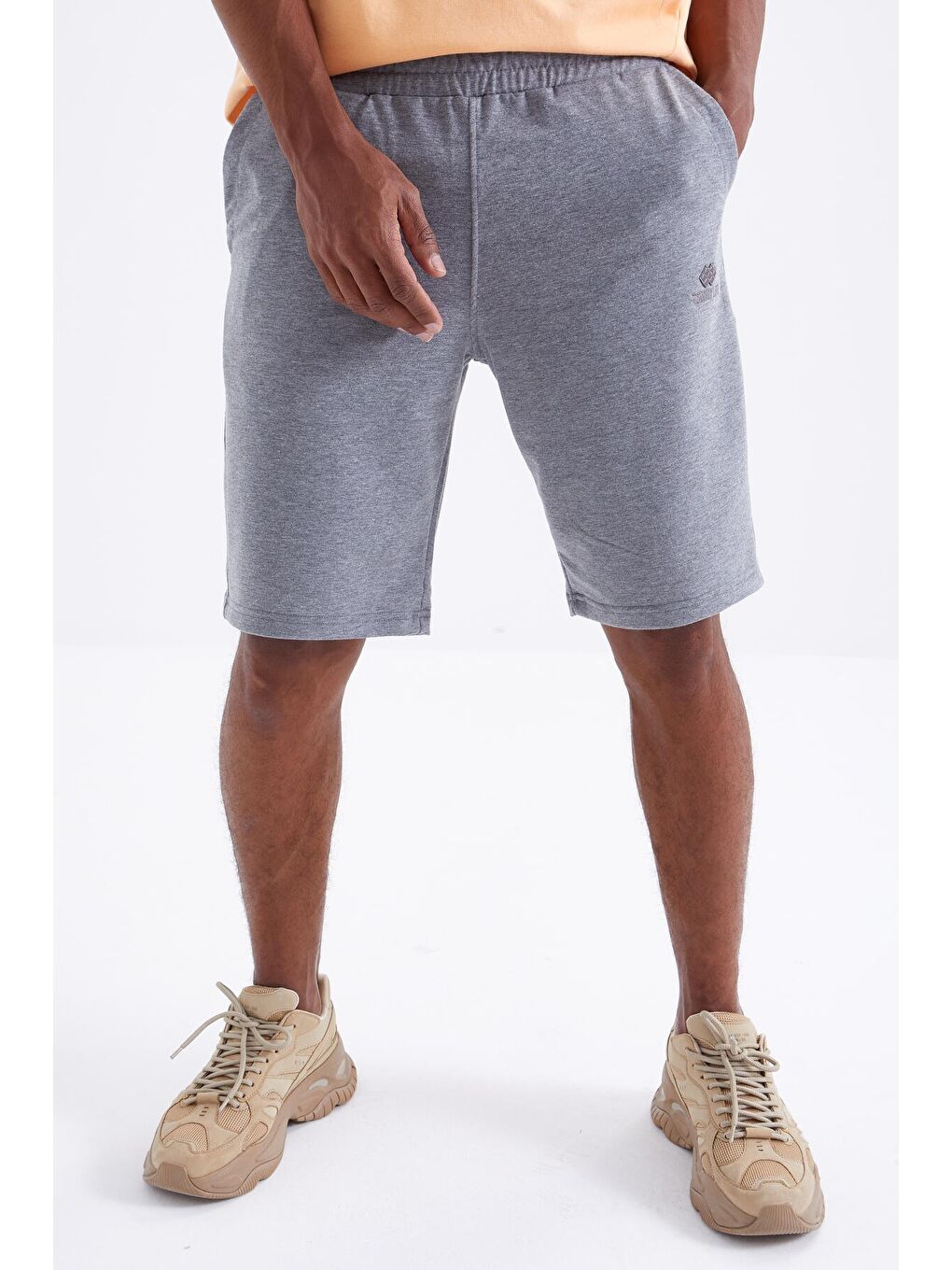 Gri Melanj Bağcıklı Standart Kalıp Basic Erkek Şort - 81212