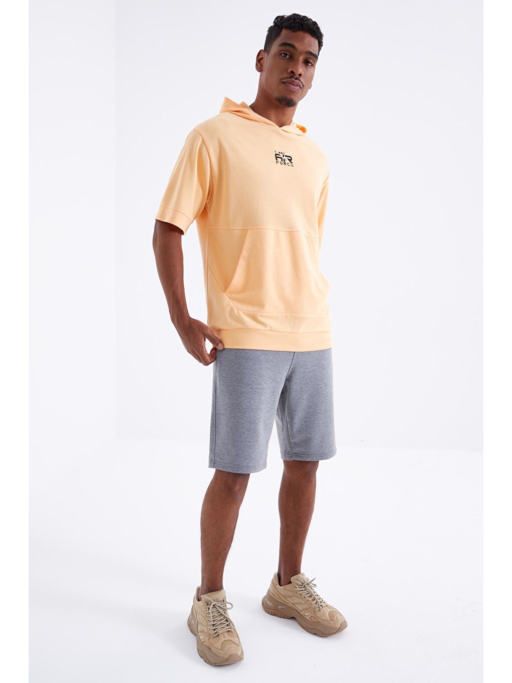 Gri Melanj Bağcıklı Standart Kalıp Basic Erkek Şort - 81212-3