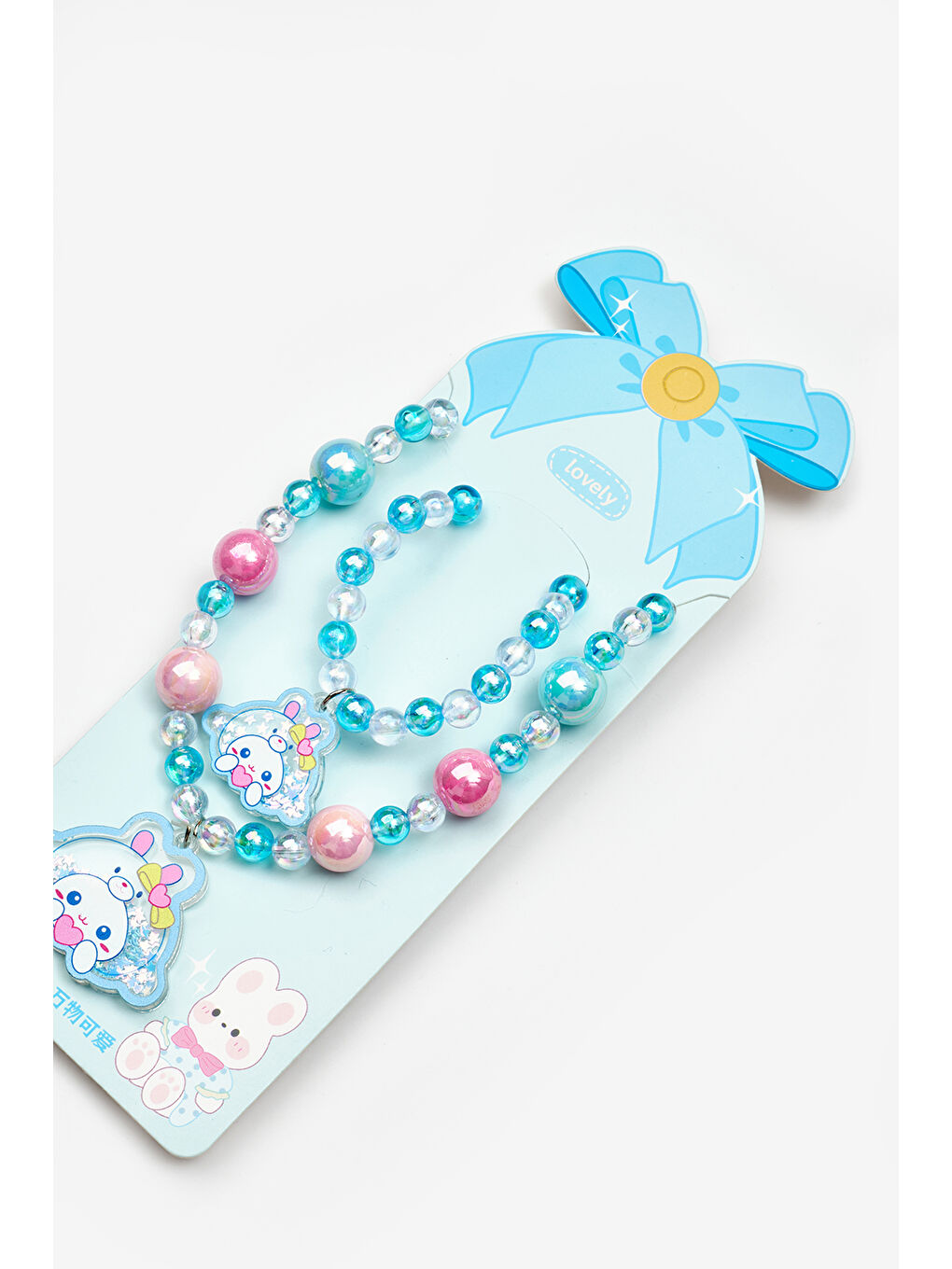 Mavi  Cinnamoroll Figürlü Kız Çocuk Kolye ve Bileklik Set-1