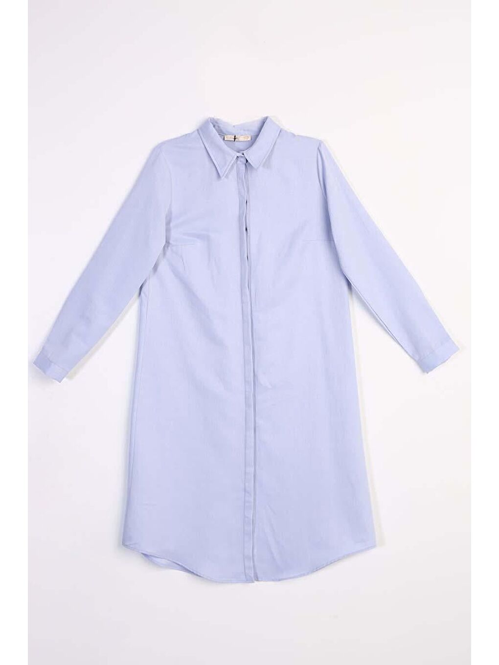 Mavi Basic Gizli Patlı Uzun Gömlek-5