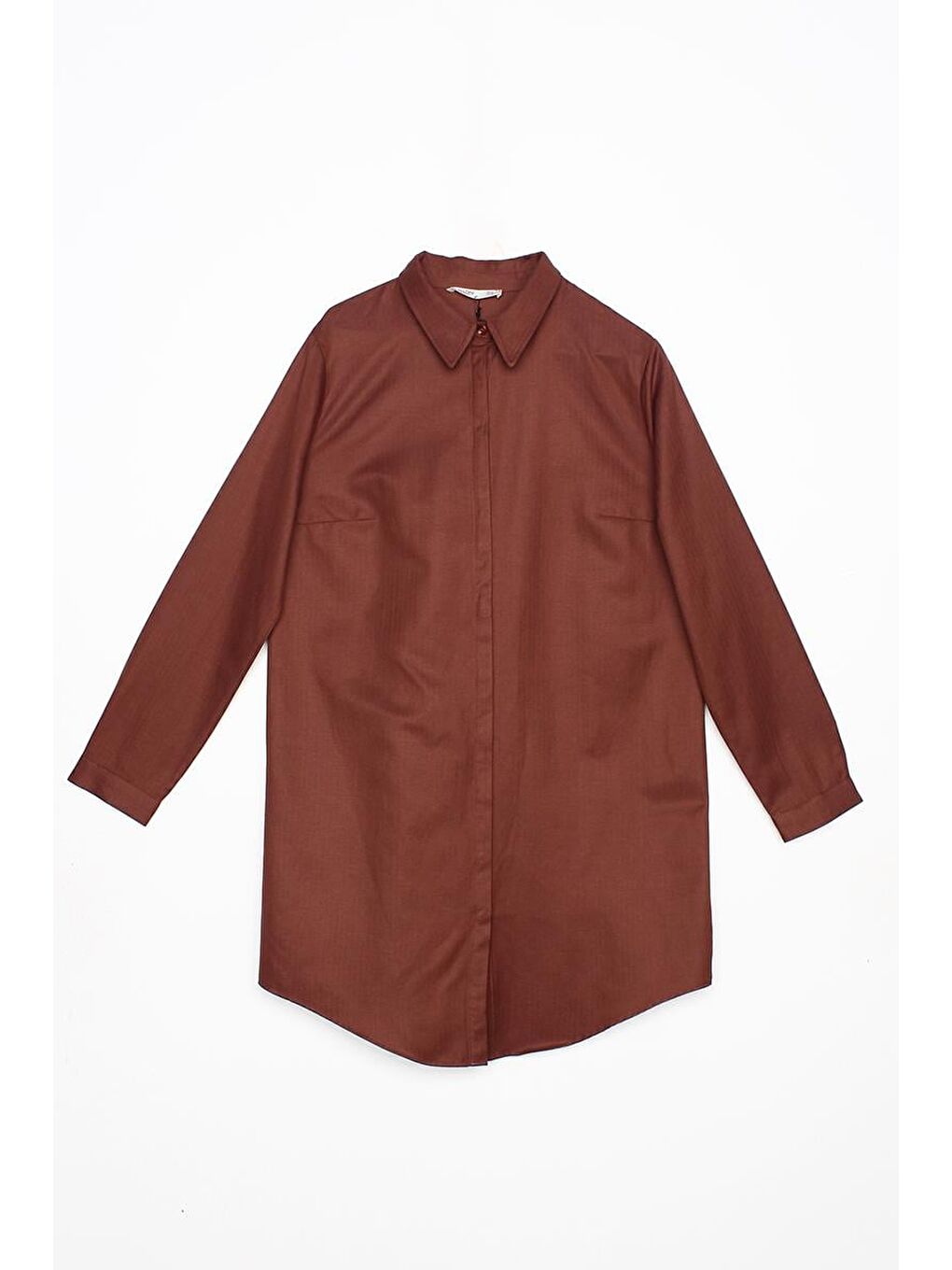 Kahverengi Kahve Basic Gizli Patlı Gömlek Tunik-5