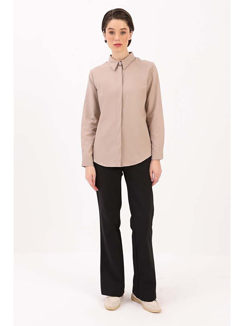 Bej Vizon Pamuklu Gizli Patlı Gömlek