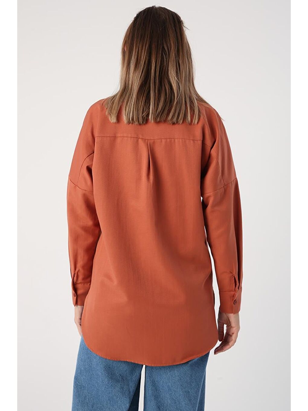 Kahverengi Soft Kiremit Oversize Basic Gömlek-2