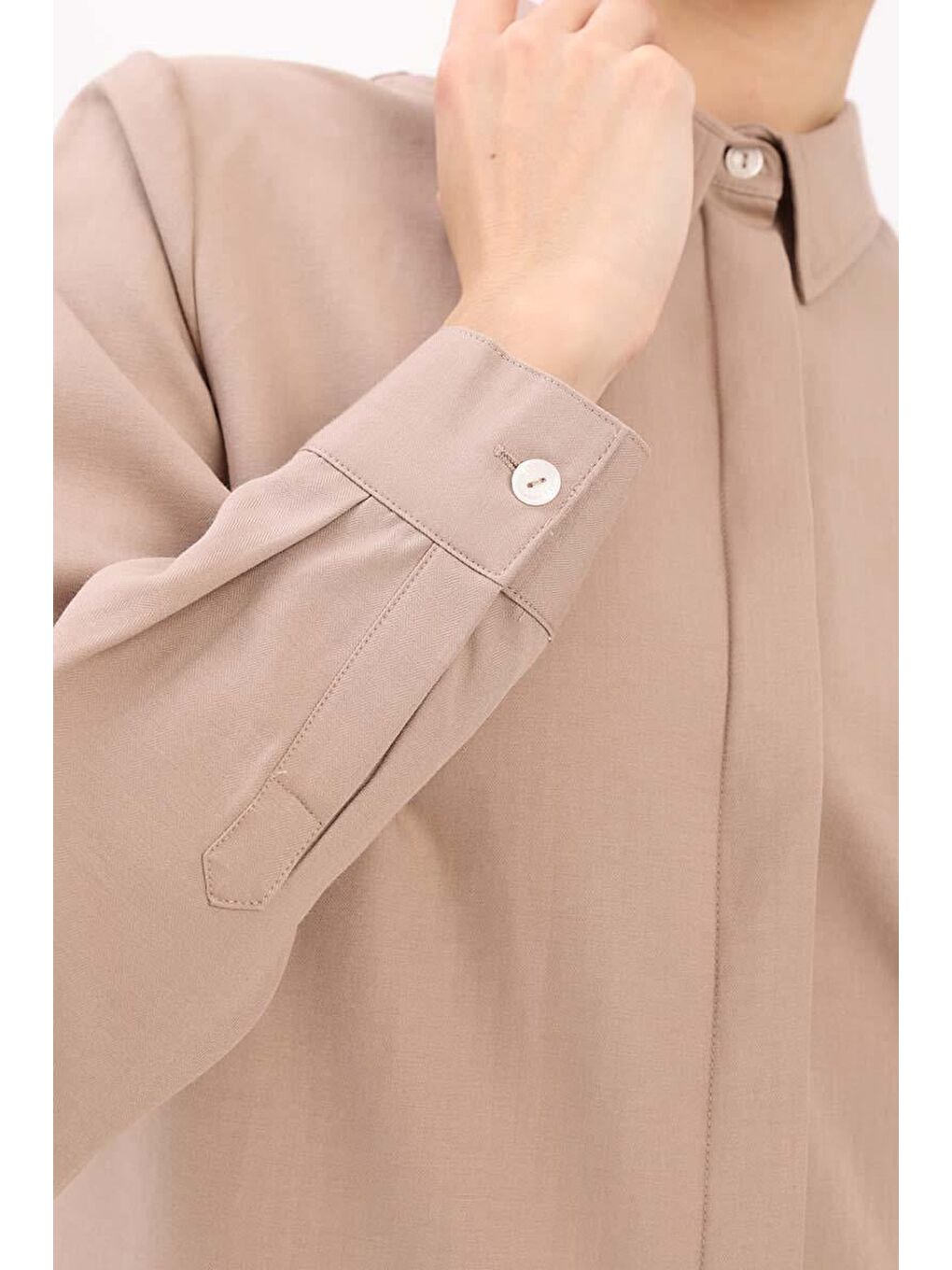 Bej Vizon Pamuklu Gizli Patlı Gömlek-3