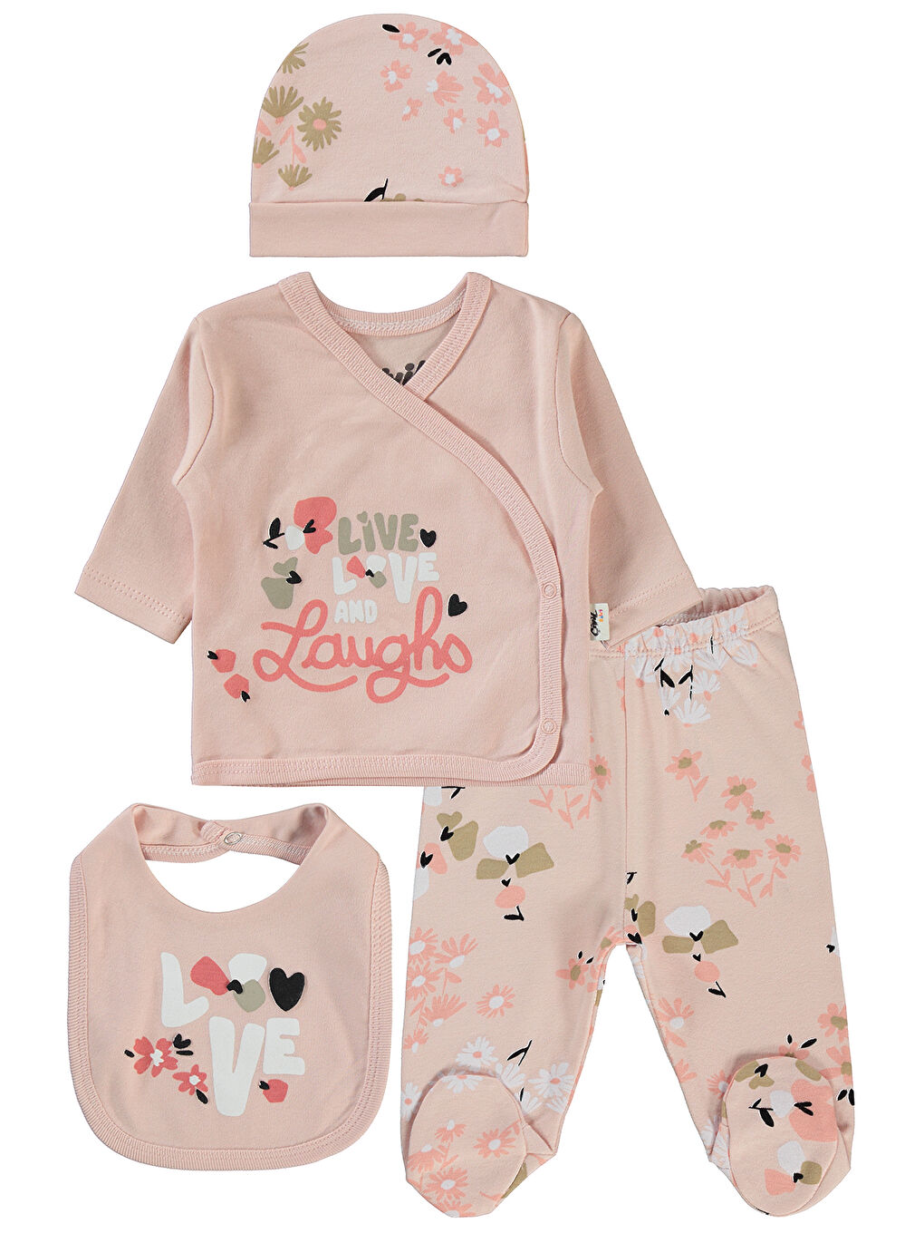 Pembe Baby Kız Bebek 4'lü Zıbın Takımları Pudra