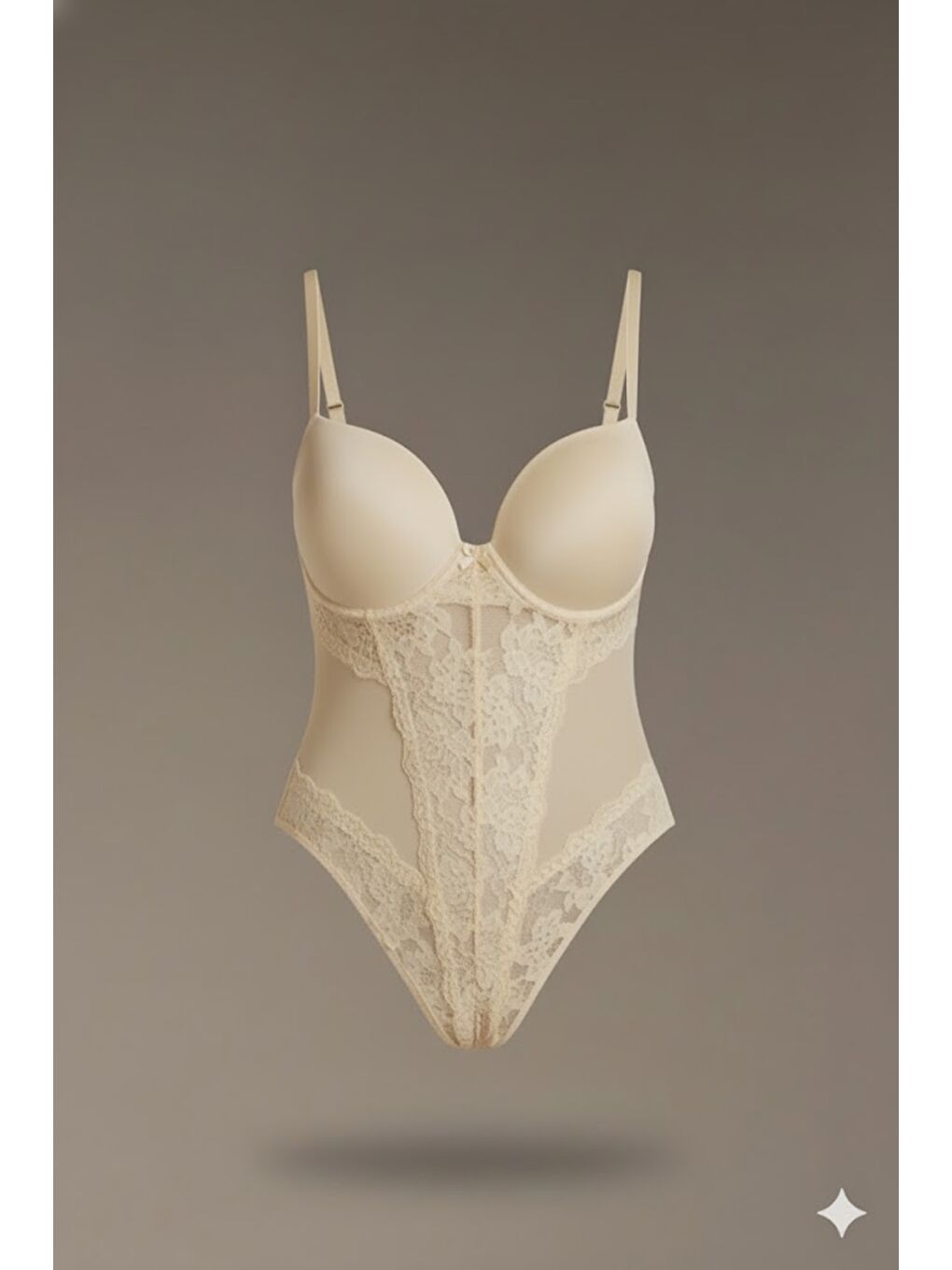 Desteksiz Dantelli Çıtçıtlı Body C15080 Ekru