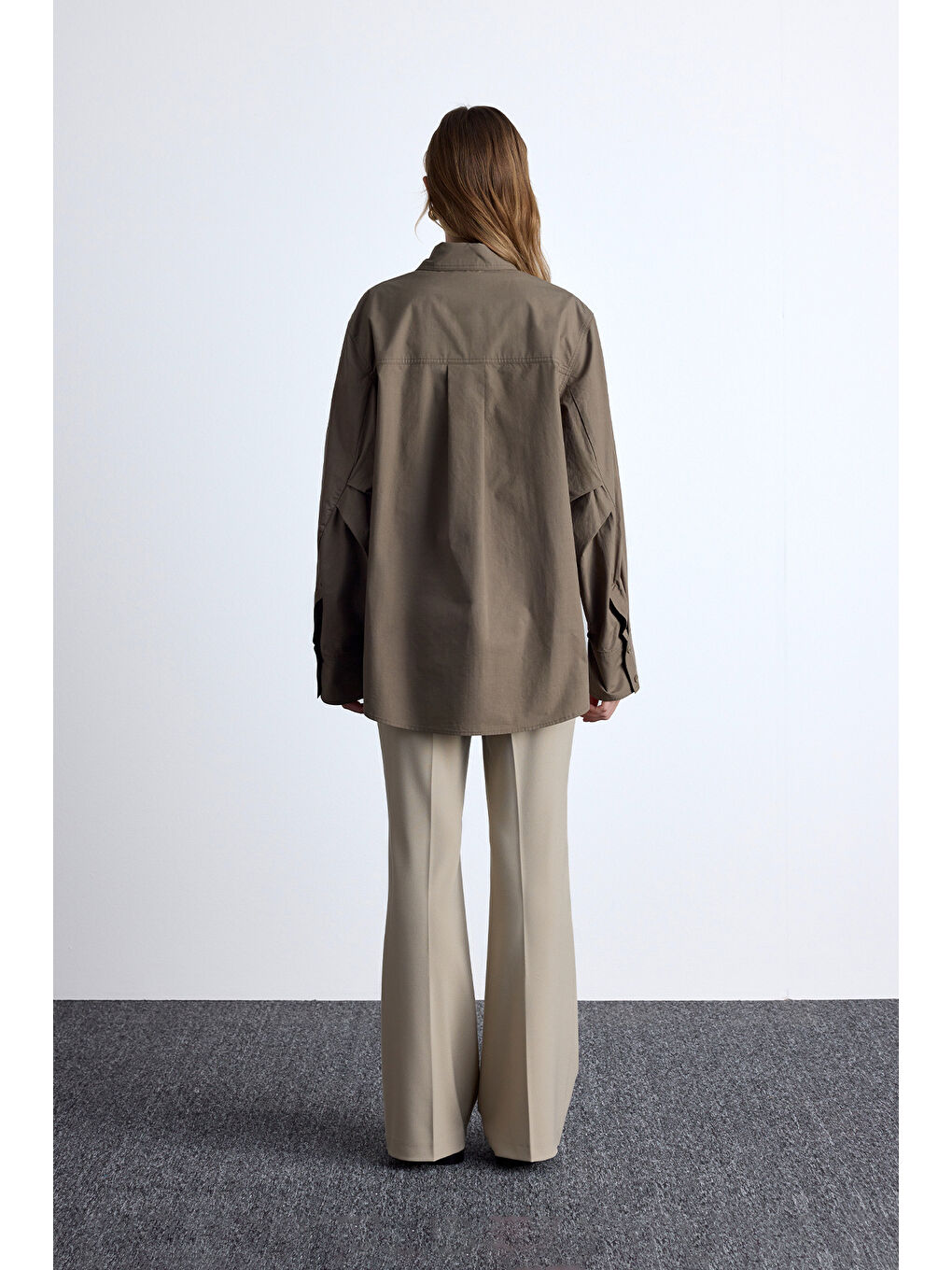 Pile Detaylı Oversıze Gömlek Haki-7