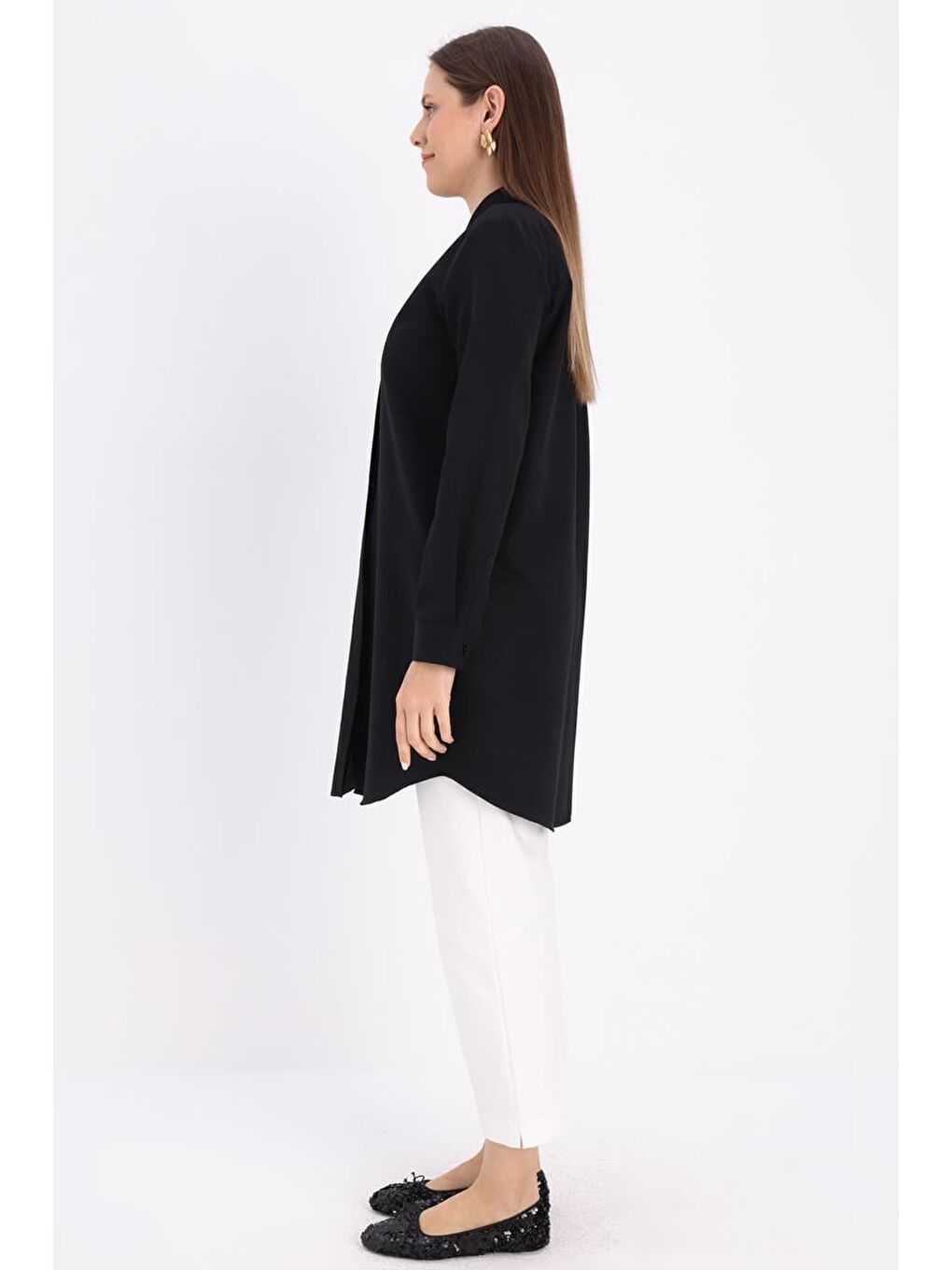 Siyah Basic Gizli Patlı Gömlek Tunik-2